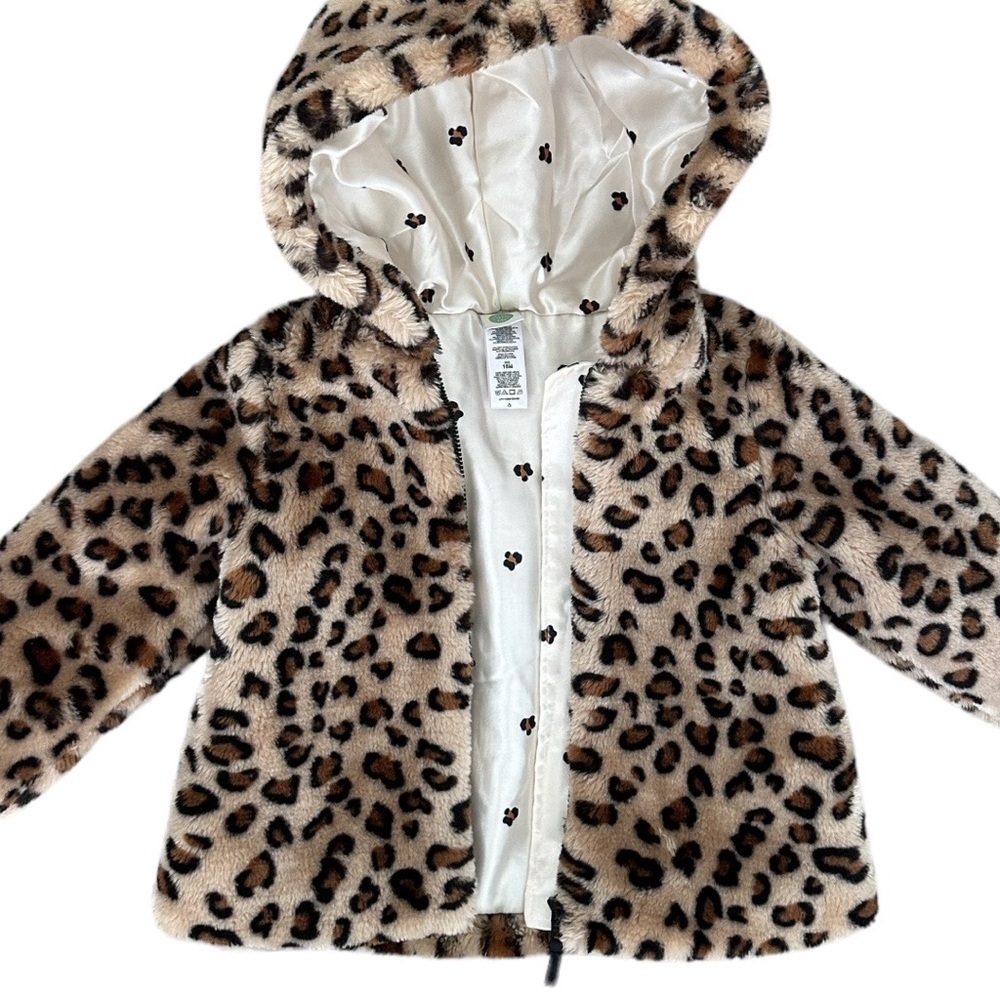 New Little Me Leopard Print Faux Fur Jacket Hoodie Coat Warm Baby Girl Size 18 M - Picture 16 of 16